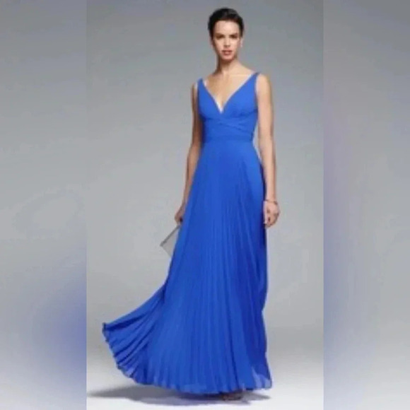 Laundry by Shelli Segal Pleated Chiffon Gown Blue Size 8 - Picture 3 of 8